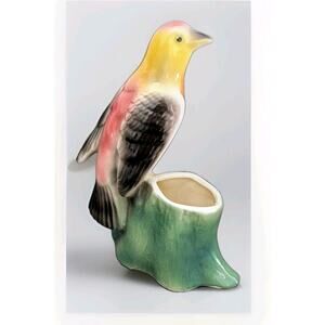 Vintage Royal Copley Pottery Tanagers Pink Peach Yellow Bird Planter